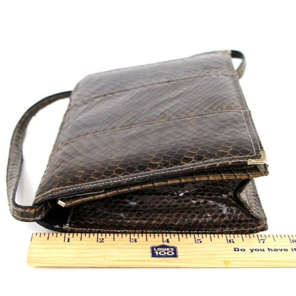 VTG BROWN SNAKE SKIN BLACK REAL LEATHER LINED SHOULDER BAG X-BODY CLUTCH PURSE - Picture 14 of 16